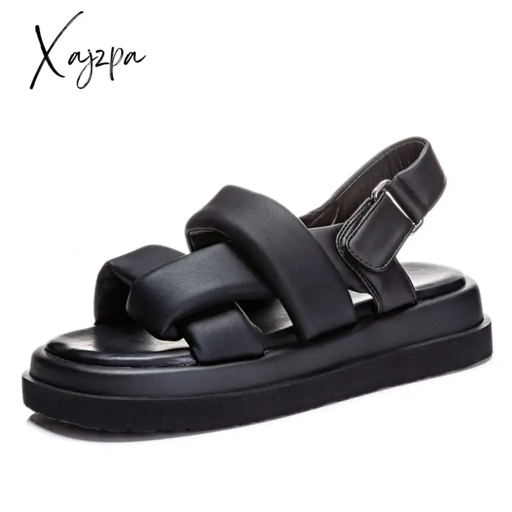 Xajzpa - Fashion Women Platform Sandals Summer Shoes Concise Open Toe Cross Thick Bottom Comfort PU Leather Muffin Sandals Woman