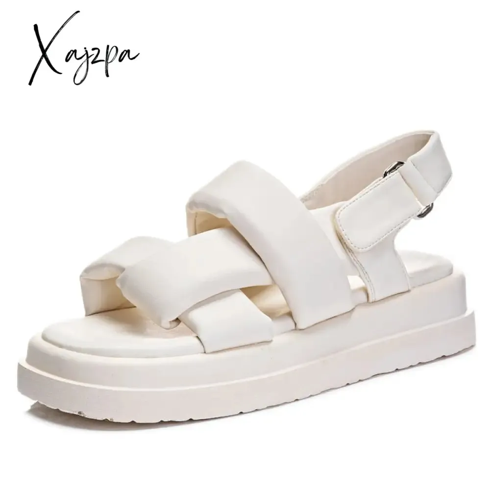 Xajzpa - Fashion Women Platform Sandals Summer Shoes Concise Open Toe Cross Thick Bottom Comfort PU Leather Muffin Sandals Woman