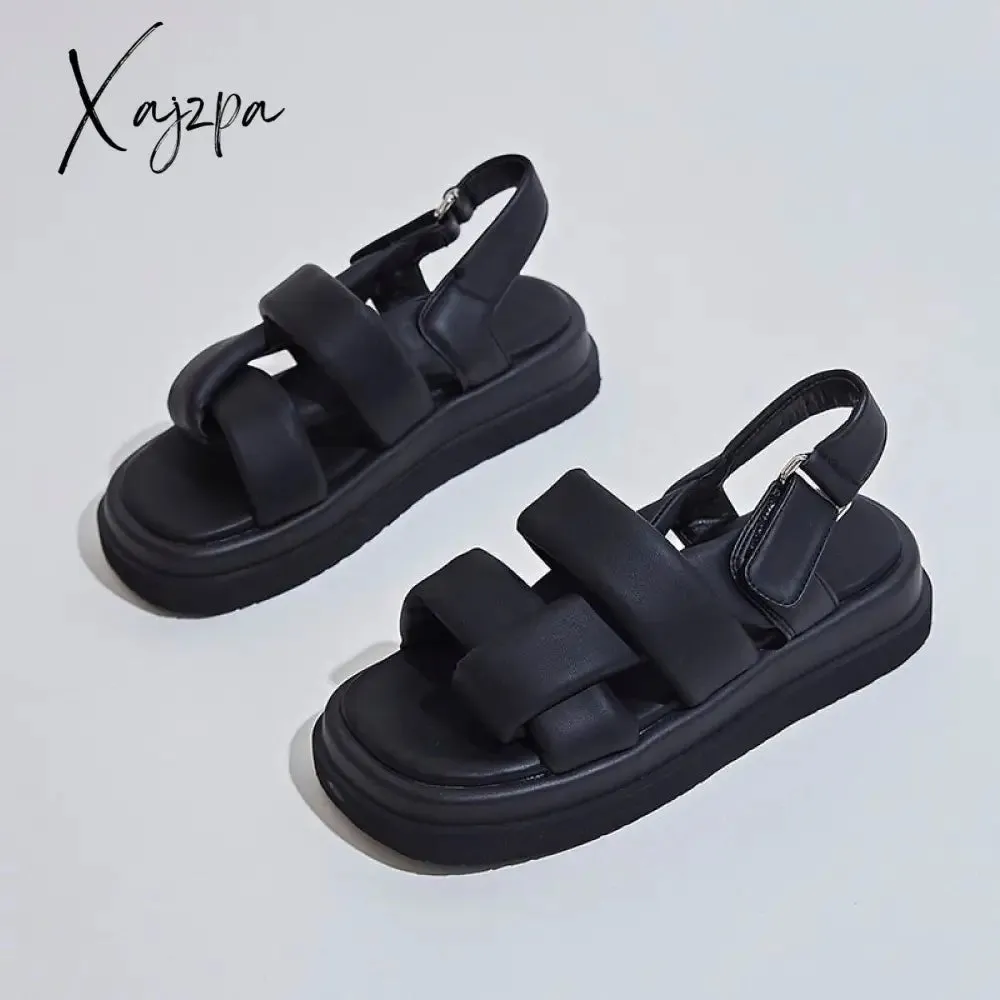 Xajzpa - Fashion Women Platform Sandals Summer Shoes Concise Open Toe Cross Thick Bottom Comfort PU Leather Muffin Sandals Woman