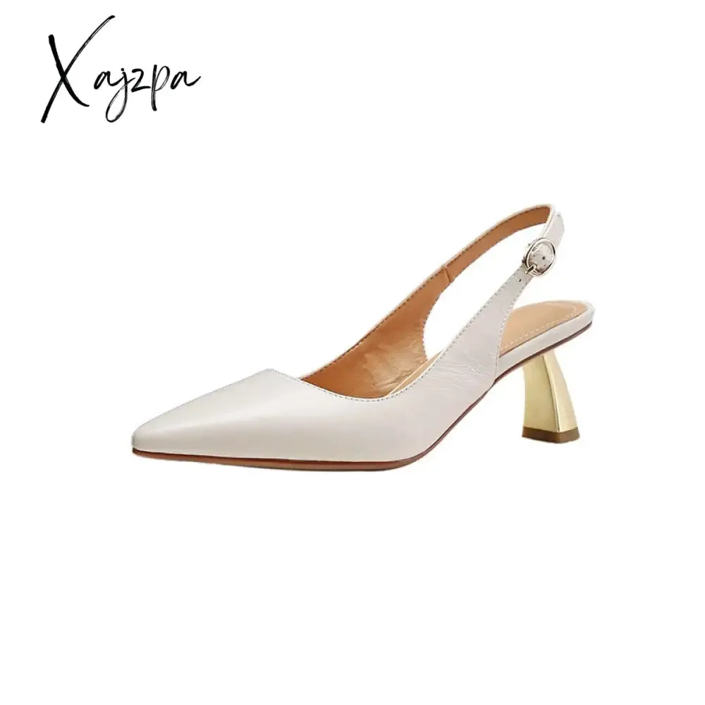 Xajzpa - Women Sandals Summer Solid Pointed Toe Thin Heel Ankle Straps Retro Lady Pumps Fashion Elegant Concise Leisure Female Shoes