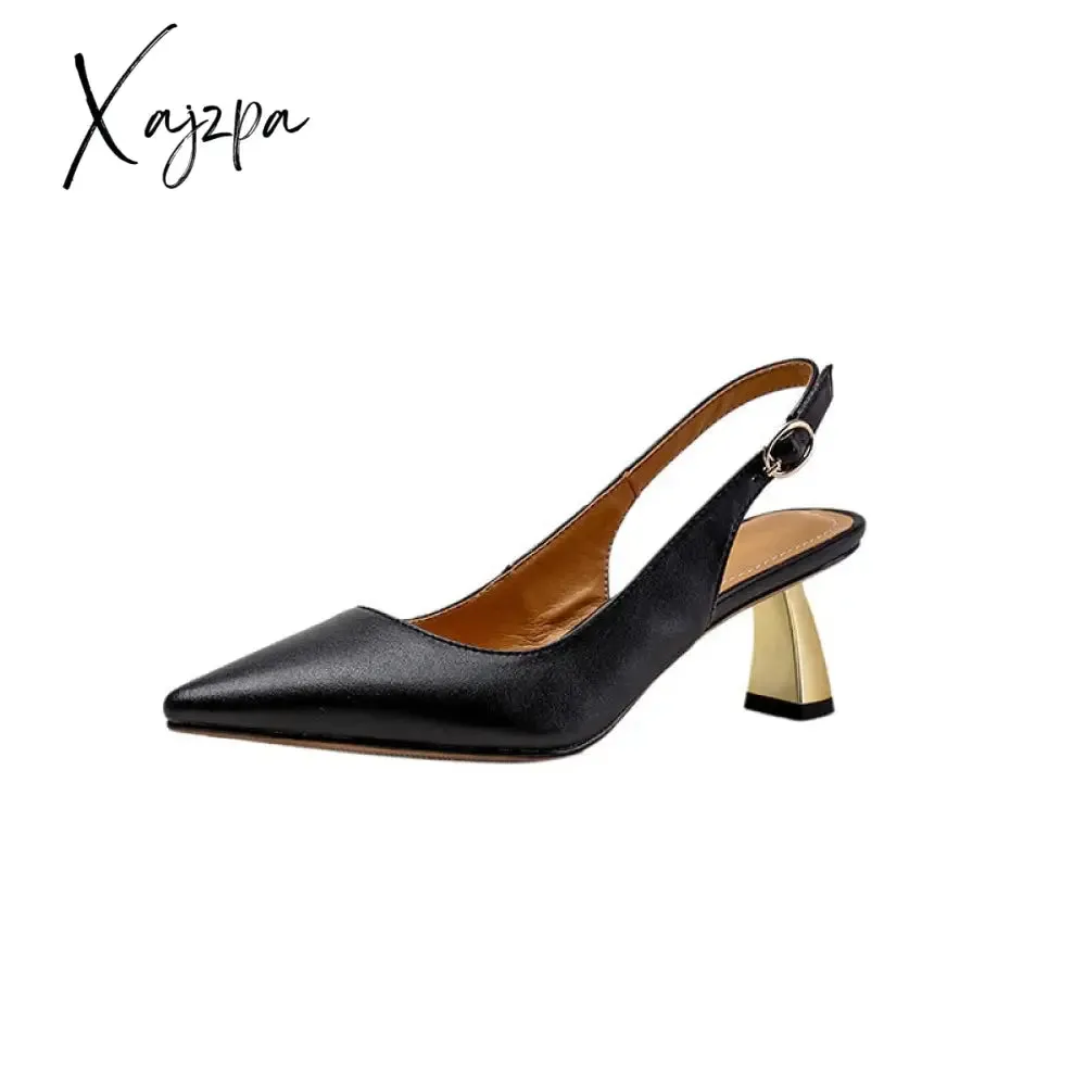 Xajzpa - Women Sandals Summer Solid Pointed Toe Thin Heel Ankle Straps Retro Lady Pumps Fashion Elegant Concise Leisure Female Shoes