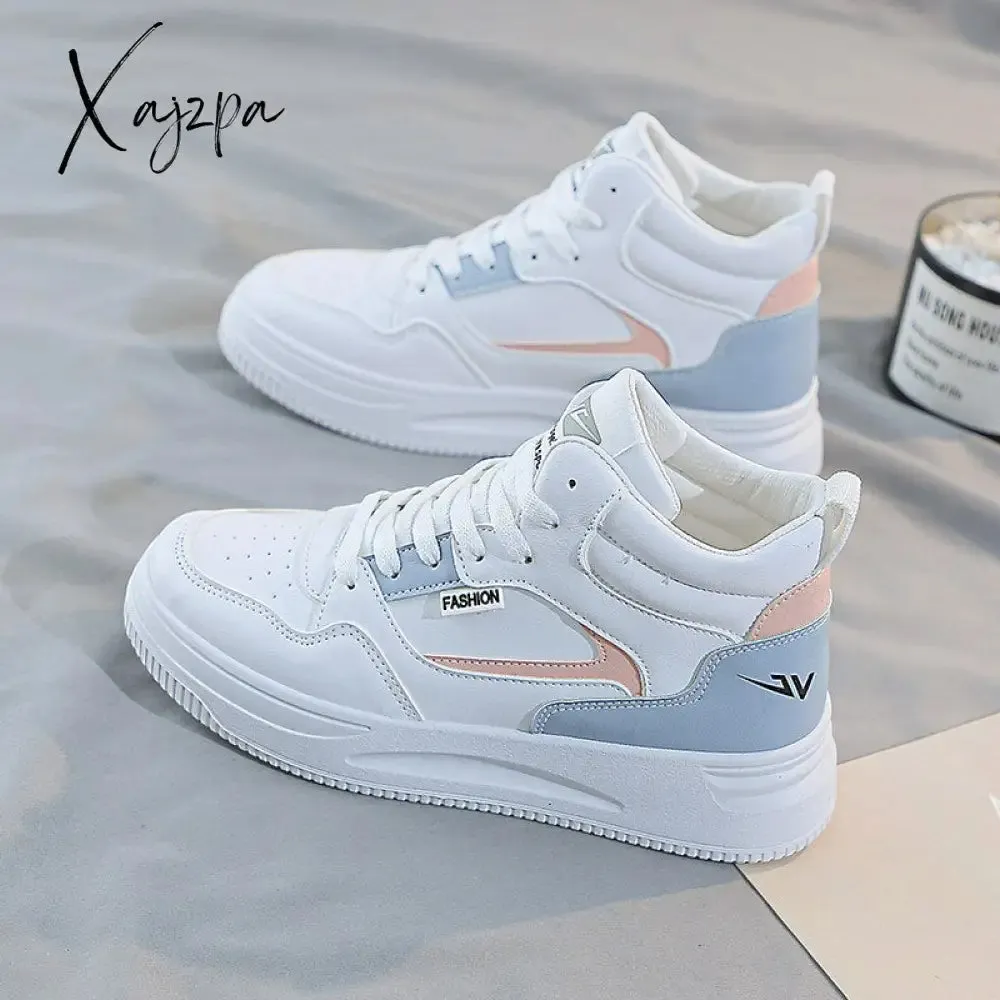 Xajzpa - Women White Colorblock Lace-Up Front Skate Shoes