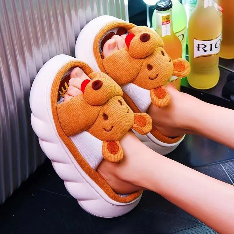 xiangtuibao All Senson Designer Slippers Cute Cartoon Lovely Animals Bedroom Cotton Home Shoes Indoor Thick Sole Couples Men Women