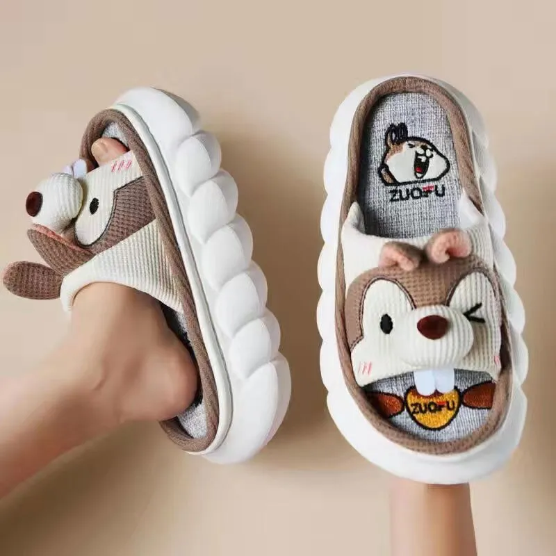 xiangtuibao All Senson Designer Slippers Cute Cartoon Lovely Animals Bedroom Cotton Home Shoes Indoor Thick Sole Couples Men Women