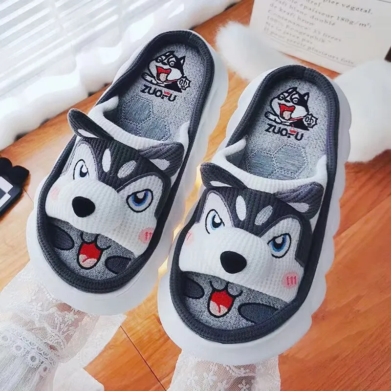 xiangtuibao All Senson Designer Slippers Cute Cartoon Lovely Animals Bedroom Cotton Home Shoes Indoor Thick Sole Couples Men Women