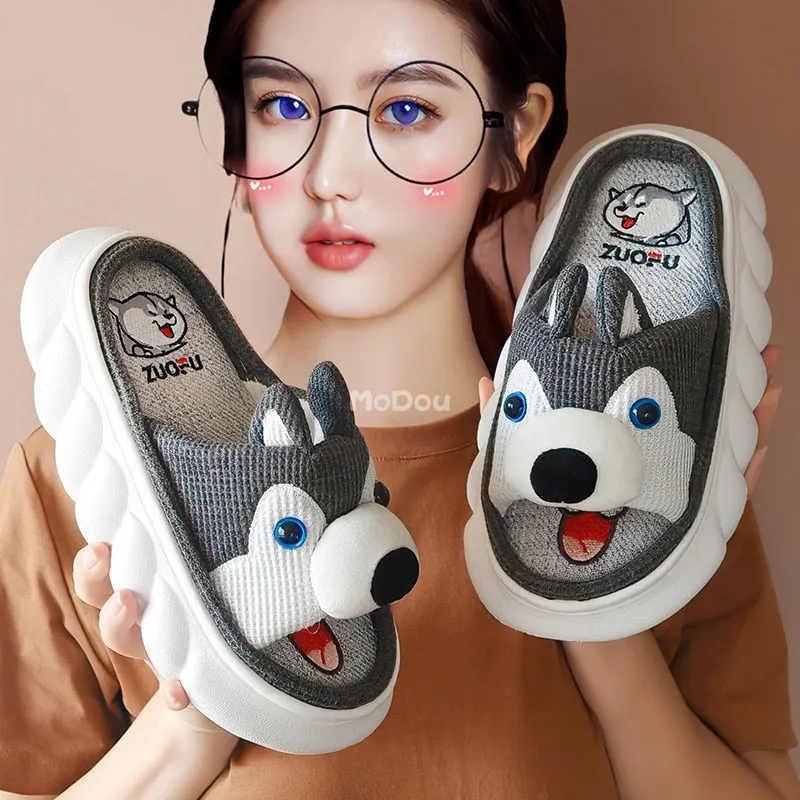 xiangtuibao All Senson Designer Slippers Cute Cartoon Lovely Animals Bedroom Cotton Home Shoes Indoor Thick Sole Couples Men Women