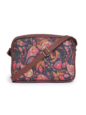 ZOUK Handmade Vegan Leather Paisley Print Women's Sling Bags With Adjustable Shoulder Strap